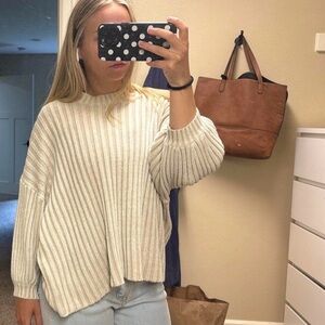 Urban Outfitters Oversized Ribbed Turtleneck Sweater in Beige